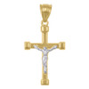10K Two Tone Gold Unisex 1.70" High Polish Charm Cap End Cross Crucifix Pendant