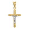 10K Two Tone Gold Unisex 1.35" High Polish Charm Beveled Cross Crucifix Pendant