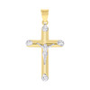 10K Two Tone Gold Unisex 2" Diamond Cut Charm Beveled Cross Crucifix Pendant