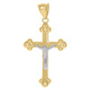 10K Two Tone Gold Men's 2" High Polish Charm Budded Cross Jesus Crucifix Pendant