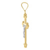 10K Two Tone Gold Men's 2" High Polish Charm Budded Cross Jesus Crucifix Pendant