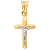 10K Two Tone Gold Unisex 1.15" Charm High Polished Beveled Edge Crucifix Pendant