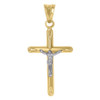 10K Two Tone Gold Unisex 1.50" Religious Charm Teardrop Edge Crucifix Pendant