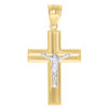 10K Two Tone Gold Men's 1.75" Religious Polished Charm Grooved Crucifix Pendant