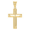 10K Two Tone Gold Unisex 1.40" D/C Charm Textured Edge Beveled Cross Pendant