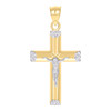 10K Two Tone Gold Men's 2" Religious D/C Charm Bevel Edge Cross Crucifix Pendant