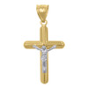 10K Two Tone Gold Unisex 1.75" Charm High Polish Beveled Cross Crucifix Pendant