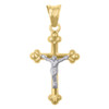 10K Two Tone Gold Unisex 1.30" Religious Charm Budded Cross Crucifix Pendant
