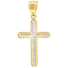 10K Two Tone Gold Unisex 1.65" Religious Charm D/C Center Rounded Cross Pendant