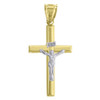 10K Two Tone Gold Mens 1.80" Religious Charm Beveled Cross INRI Crucifix Pendant