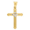 10K Two Tone Gold Unisex 1.80" Diamond Cut Charm Teardrop Tube Cross Pendant