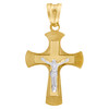 10K Two Tone Gold Unisex 1.30" Satin Finish Charm Layered Cross Crucifix Pendant
