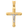 10K Two Tone Gold Men's 1.35" Polish Religious Charm Tube Cross Crucifix Pendant