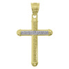 10K Two Tone Gold Men's 1.75" Religious Charm Greek Key Tube Cross Pendant