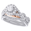 14K White Gold Round Solitaire Diamond Wedding Ring Braided Halo Bridal Set 1 CT