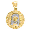 10K Two Tone Gold Unisex 1.25" D/C Medallion Star Pattern Jesus Face Pendant
