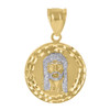 10K Two Tone Gold Unisex 1.25" D/C Medallion Double Border Jesus Face Pendant