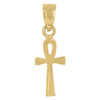 10K Yellow Gold Women's 0.75" Diamond Cut Charm Egyptian Ankh Cross Pendant