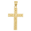 10K Yellow Gold Unisex 1.60" Textured D/C Charm Jagged Border Cross Pendant