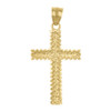 10K Yellow Gold Unisex 1.60" Textured D/C Charm Jagged Border Cross Pendant