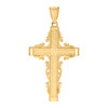 10K Yellow Gold Men's 1.65" Textured Charm Filigree Pattern Latin Cross Pendant