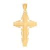 10K Yellow Gold Men's 1.65" Textured Charm Filigree Pattern Latin Cross Pendant