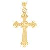 10K Yellow Gold Unisex 1.20" Textured D/C Charm Religious Budded Cross Pendant