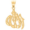10K Yellow Gold Unisex 1.50" D/C Textured Charm Islamic Arabic God Allah Pendant