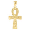 10K Yellow Gold Men's 1.60" D/C Texture Charm Egyptian Nugget Ankh Cross Pendant