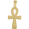 10K Yellow Gold Men's 1.60" D/C Texture Charm Egyptian Nugget Ankh Cross Pendant
