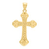 10K Yellow Gold Unisex 1.40" Bead Charm Stone Pattern Point Lily Cross Pendant