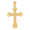 10K Yellow Gold Unisex 1.45" D/C Textured Charm Nugget Budded Cross Pendant