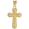 10K Yellow Gold Unisex 1.45" D/C Textured Charm Nugget Rounded Cross Pendant