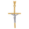 10K Two Tone Gold Unisex 1.75" Charm Jesus Christ Beveled Cross Crucifix Pendant