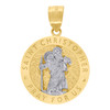 10K Two Tone Gold 0.95" Charm Saint Christopher Pray For Us Medallion Pendant
