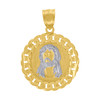 10K Two Tone Gold 1.25" Textured Medalion Cuban Link Border Jesus Face Pendant