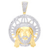 10K Yellow Gold Natural Diamond Medallion Jesus Face w/ Leaf Crown Pendant 1 CT