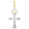 10K Yellow Gold Real Baguette Diamond Mens Charm Budded Cross Crown Pendant 1 CT