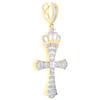 10K Yellow Gold Real Baguette Diamond Mens Charm Budded Cross Crown Pendant 1 CT