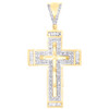 10K Yellow Gold Baguette Diamond Screw Pattern Flat Latin Cross Pendant 1/2 CT