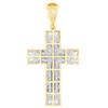 10K Yellow Gold Baguette Diamond Screw Pattern Flat Latin Cross Pendant 1/2 CT