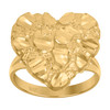 10K Yellow Gold Women's Diamond Cut 17.5mm Split Shank Nugget Pattern Heart Ring