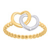 10K Two Tone Gold Women's Polished 9.5mm Band Intertwined Double Heart Bead Ring