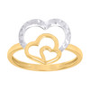 10K Two Tone Gold Women's Diamond Cut 14mm Love Band Stacked Triple Hearts Ring