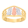 10K Tri Color Gold Women's 9.5mm Religious Symbols Praying Hands Guadalupe Ring