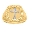 10K Two Tone Gold Men's Textured 18mm Stone Pattern Jubilee Square Crucifix Ring