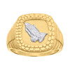 10K Two Tone Gold Men's 18mm Textured Square Top Jubilee Stone Praying Hand Ring