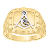 10K Two Tone Gold Mens Bead Texture 16mm Nugget Square Masonic Symbol Pinky Ring