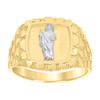10K Two Tone Gold Mens Diamond Cut 15mm Bead Nugget Pattern Square St. Jude Ring