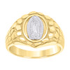 10K Two Tone Gold Men's Textured 15mm Beaded Stone Pattern Oval Guadalupe Ring